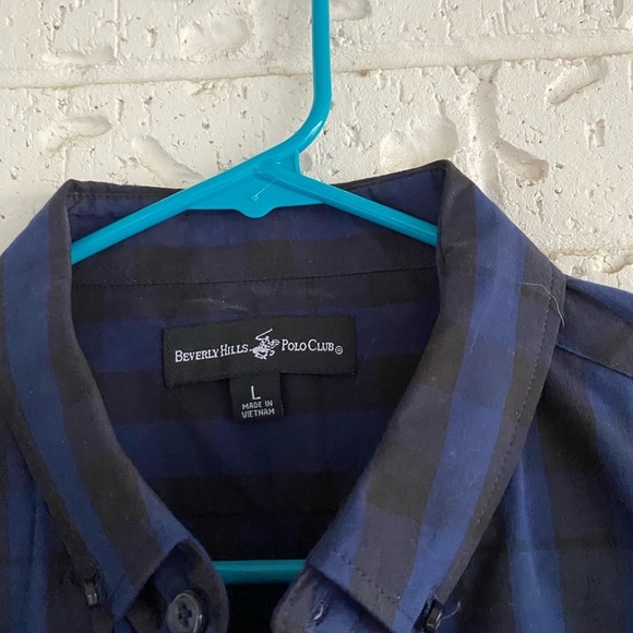 NWT Beverly Hills Polo Club Navy Plaid Shirt - Picture 2 of 7